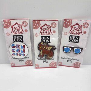NIP Pin Bazaar Gen Con 2020 Starter Set - 3 Pins - New Cute Dragon Glasses Text
